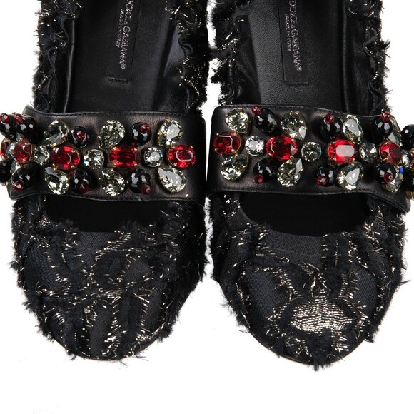 Dolce & Gabbana - Jacquard Crystal Brooch Strap Ballet Flats VALLY Black Red EUR - Picture 5 of 5